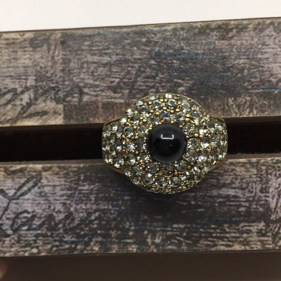 Heidi Daus size 11 3/4 Bold & Beautiful Statement Ring Brushed Gold Tone Black - Picture 3 of 16